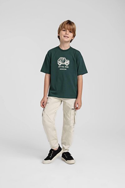 Jack Lions Jacklions Boys 4-14 Years Embossed Patterned T-Shirt Khaki