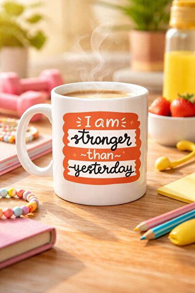 sylar كوب تحفيزي بتصميم "أنا أقوى من أمس" موديل 136 - تصميم ملهم، من البورسلي...