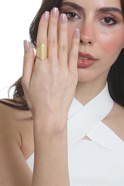 LABALABA Women's Lacquer Gold Color Plated Adjustable Geometric Ring