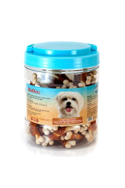 Biodog RECOMPENSE PENTRU CAINI OS DIN CALCIU CU PIEPT DE PUI RASUCIT 500G/CE-08H