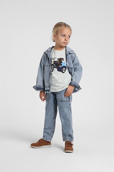 Jack Lions Baby Boy 1-5 Years Elastic Waist Mom Cut Jeans Blue