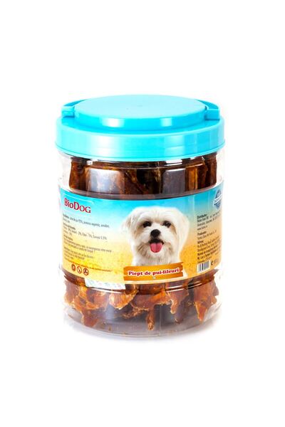 Biodog RECOMPENSE PENTRU CAINI PIEPT DE PUI FILEURI 500GR/CA-01H