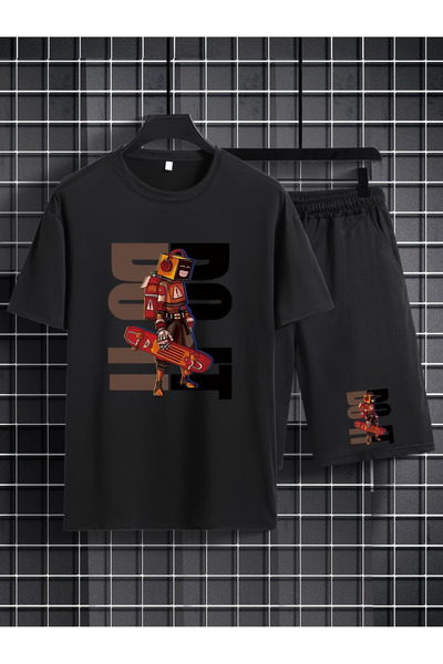 Rayan & Hoor Style Do It Printed Alt Top Shorts T-Shirt Set- Oversized Relaxe...