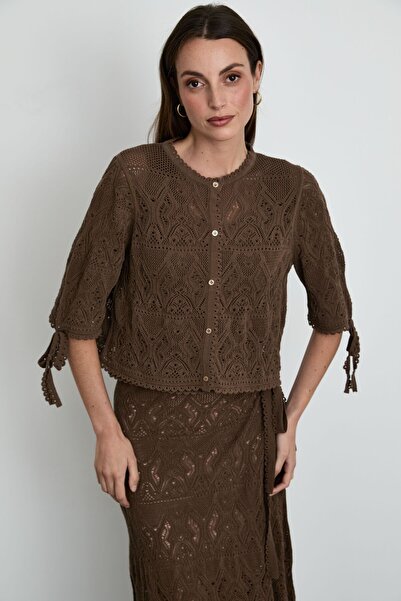 Serianno Organik Pamuk Karışımlı Düğme Detaylı Ajurlu Hırka