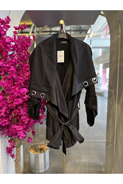 SERAP ESER EXCLUSIVE Sti̇li̇x- Short Cardigan with Fishnet Detail