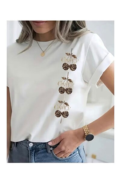 GKN FASHİON Unisex Leopard Cherry Path Printed Basic T-Shirt Summer