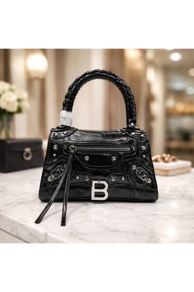 DeRosa Mooff Black Leather Hourglass X Le Bag