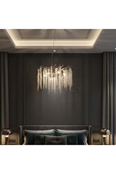 RFAN Chandelier, Model 33001/460, Crystal Texture, Metal, 6 X E14, Silver