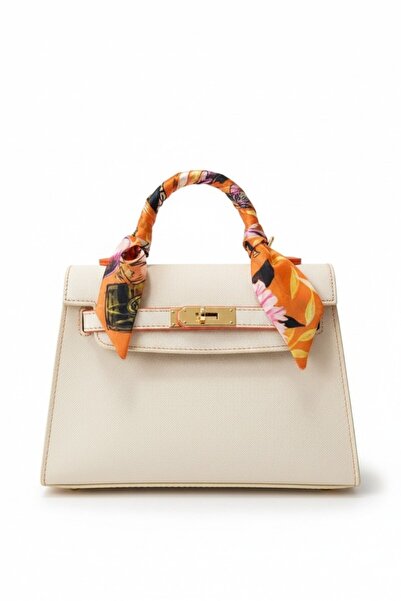 VELLABAGS Nep Women's Cream Scarf Detailed Mini Handbag & Shoulder Bag Gold L...