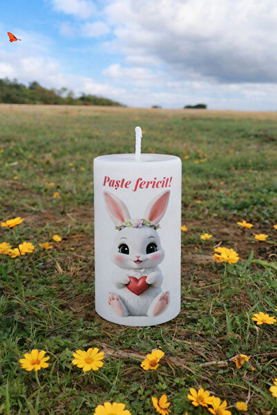 OEM Easter Candle 10x6 cm, 250g, Bunny Pattern with Heart and "Happy Easter" ...