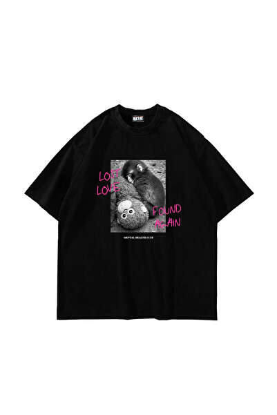 Bak Moda Love Lost Printed Oversized Unisex Black Tshirt