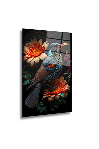 Artellodecor Artello Decor 4mm Temperli Cam Tablo - Egzotik Kuş ve Turuncu Çi...