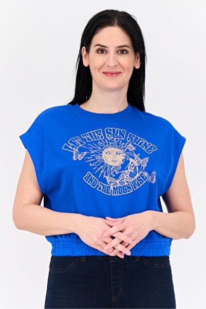 Don't Call Me Jennyfer Women Crew Neck Sleeveless Graphic Print Tank Tops, Blue