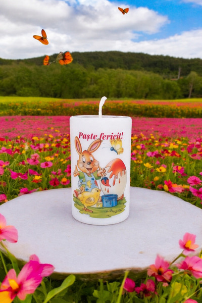 OEM Easter Candle 10x6 cm, 250g, Bunny Painter with Eggs Pattern, "Happy East...