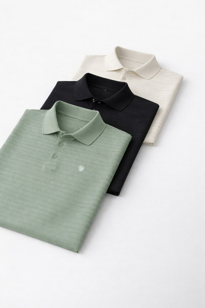 COMBİNE MİCHAİL Men's Daily Trend Loose 3-Piece Polo Collar T-Shirt