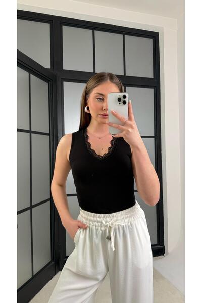 Gaus Siyah Dantel Detaylı Triko Atlet GAUS-01221