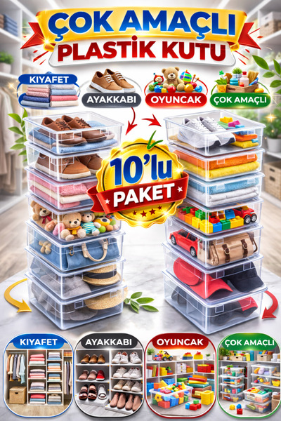 aheaks Şeffaf Çok Amaçlı Saklama Kutusu – Ayakkabı, Çanta, Oyuncak, Ofis, Ara...