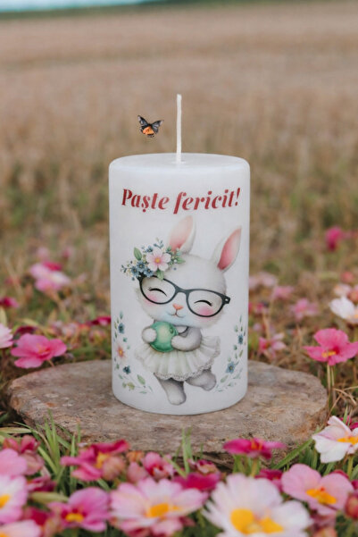OEM Easter Decorative Candle 10x6 cm, 250g, Bunny with Glasses Pattern, "Happ...