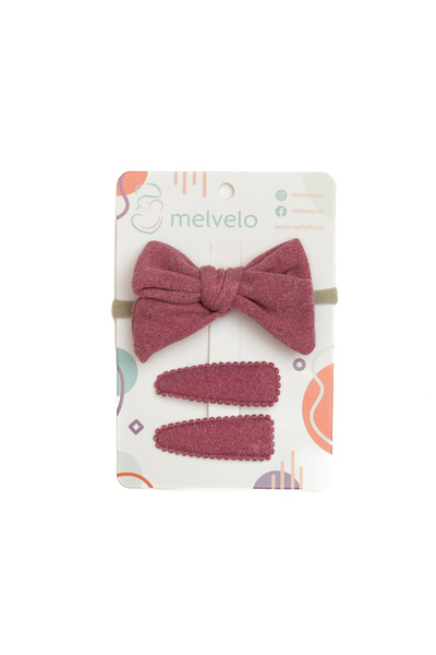 melvelo Set 2 hair clips and 1 headband with bow, baby, cashmere, - Dusty Ros...