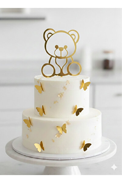GOLDCENTER AYICIK VE GOLD KELEBEKLİ PASTA SÜSÜ