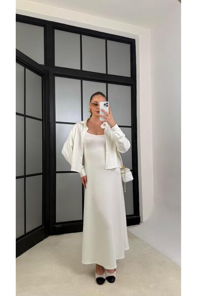 Gaus Beyaz Gömlek Elbise İkili Modal Kumaş Takım GAUS-01218