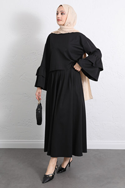 Salih Çelebi Volan Sleeveless Skirt Suit Y0075 - Black