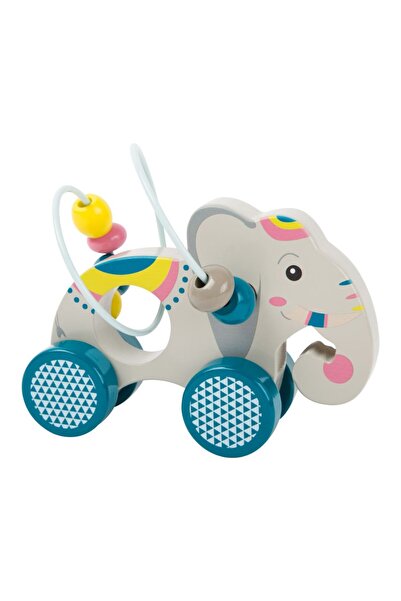 Small Foot Jucărie de tras, Elefant din lemn FSC® cu labirint de bile, Jungle...