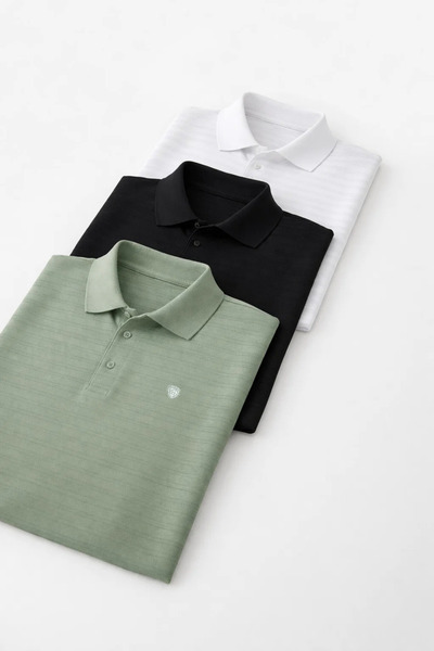 COMBİNE MİCHAİL Men's Daily Trend Loose 3-Piece Polo Collar T-Shirt