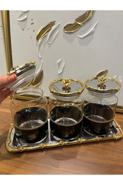 P&ORA PREMIUM KITCHEN PRODUCTS 3-Piece Tea, Coffee, Sugar Jar Set with Rose Tray