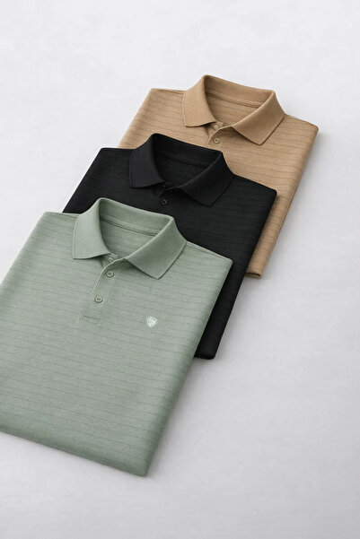 COMBİNE MİCHAİL Men's Daily Trend Loose 3-Piece Polo Collar T-Shirt