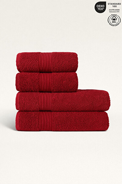 Ellaline 4-Piece Bath Towel Set 100% Cotton Certified Striped Border Towel Se...