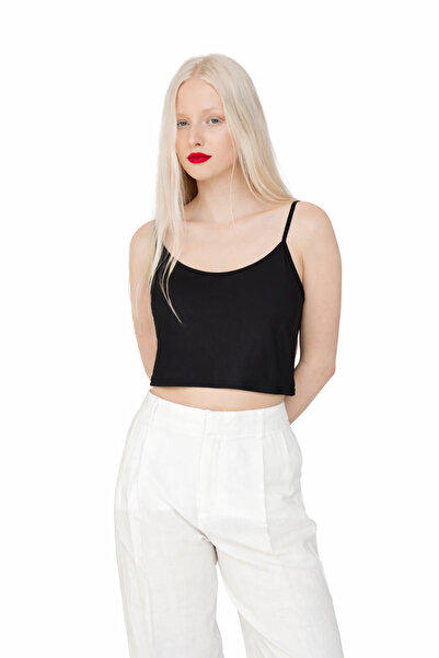 PIOVE Μπλούζα Crop με τιράντες – Black Grace