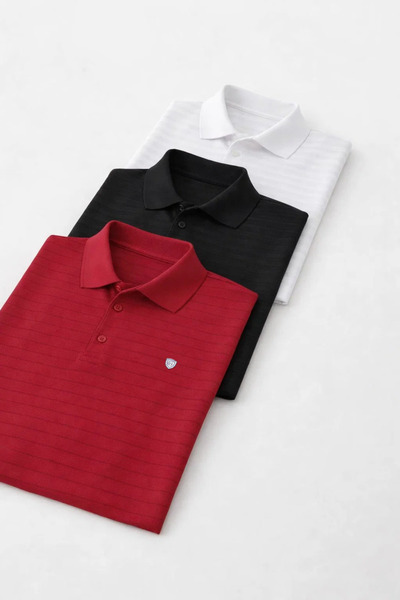 COMBİNE MİCHAİL Men's Daily Trend Loose 3-Piece Polo Collar T-Shirt