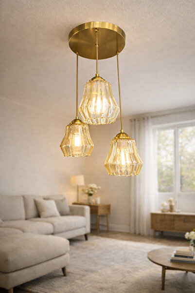 MINIMAL ETICARET VE BILGI TEKNOLOJILERI Elite TRİO Gold Chrome Plafonyer Cam ...