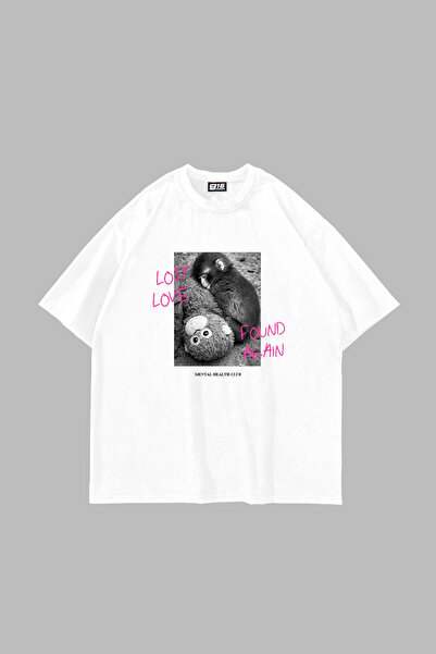 Bak Moda Love Lost Printed Oversized Unisex White Tshirt