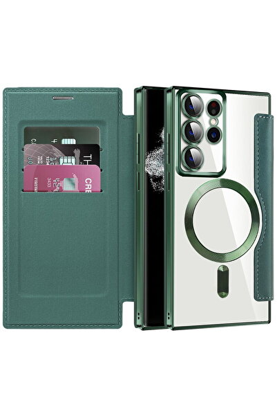 Techsuit Husa pentru Samsung Galaxy S22 Ultra 5G - SmartMag Book Case - Green