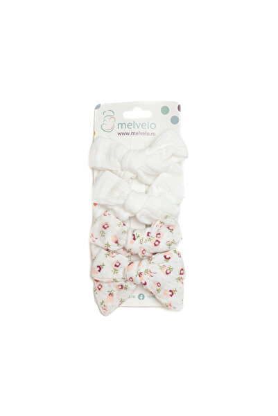 melvelo Set of 4 hair clips with hair bow, girls, cotton, - White / Cream Flower