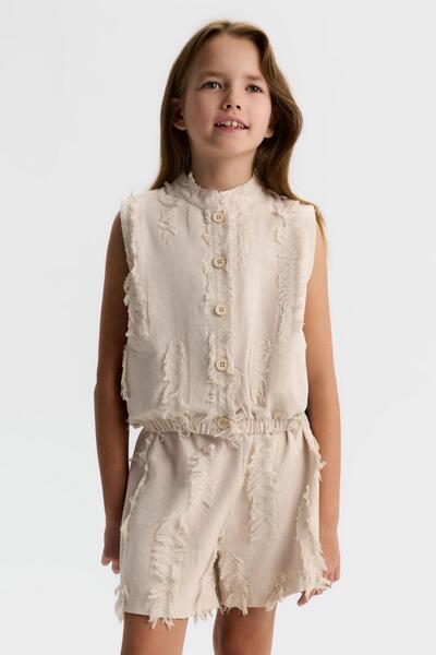 nk kids Girl Child 8-14 Years Old Tassel Detailed Linen Vest Cream