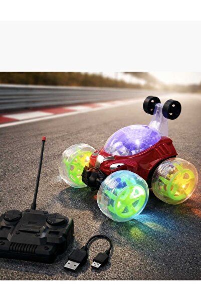 FEYSSHOP Uzaktan Kumandalı Şarjlı Akrobat Araba - 360 Derece Dönen Işıklı Tak...