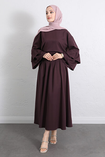 Salih Çelebi Volan Sleeveless Skirt Suit Y0075 - Mürdüm