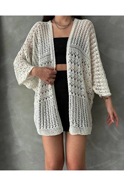 PIOVE Open Knit Patterned Cardigan – White Breeze