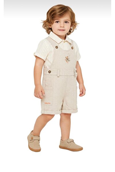 Bombili Cute Teddy Bear Riding an Airplane Linen Salopet Jumpsuit (6-9/9-12/1...