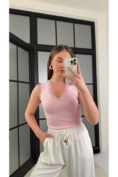 Gaus Pembe Dantel Detaylı Triko Atlet GAUS-01221