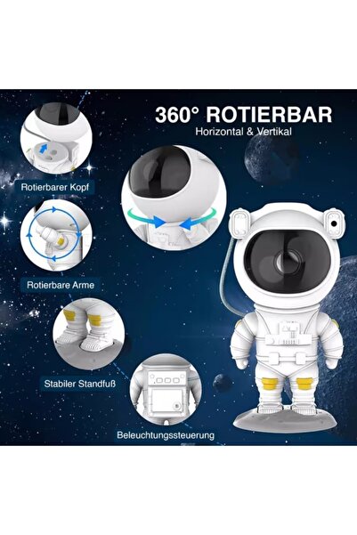 SWIFTVEIN LED Proiector LED Cer Stele Astronaut cu Telecomandă – Alb