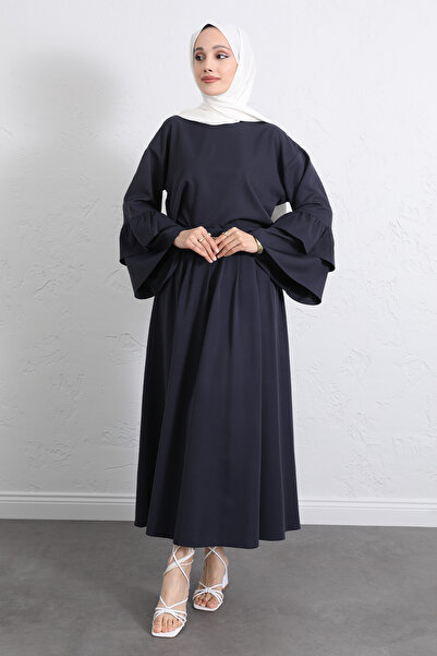 Salih Çelebi Volan Sleeveless Skirt Suit Y0075 - Dark Blue