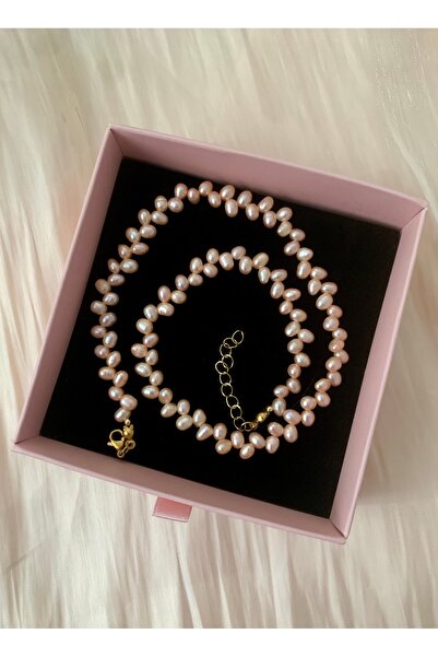 JOVİ ATELİER 40cm - Doğal Yarpak Damla Model Kadın İnci Kolye Somon Pembe