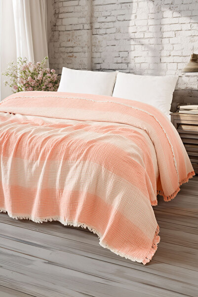 LLC Loomline Mercan 4 Katlı Armürlü Çift Kişilik Müslin Pike Yatak Örtüsü 220x240 cm %100 Pamuk