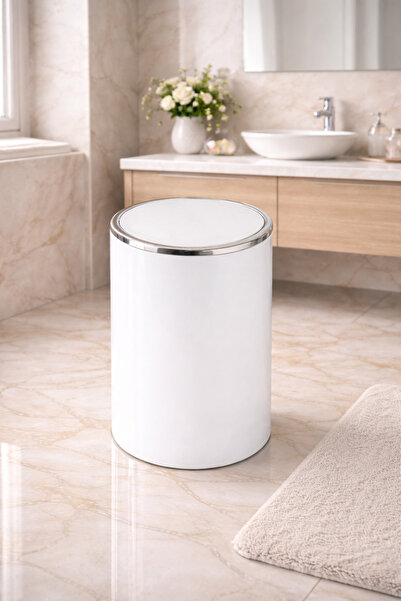 esdekor 6L Acrylic Trash Can White Color with Lid Lenox 26X19 cm 1 Piece Bath...