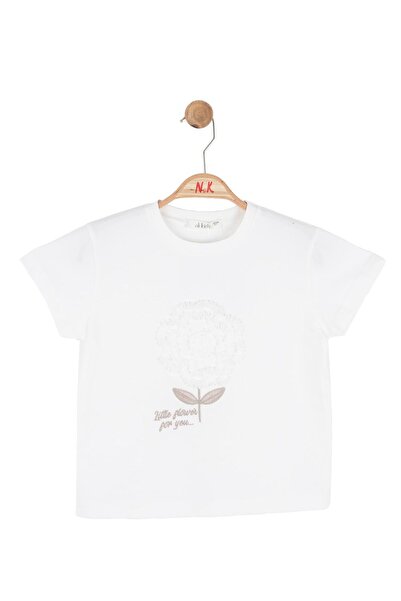 nk kids Girl's 4-8 Years Old Embossed Pattern Embroidered T-Shirt Ecru-Mink