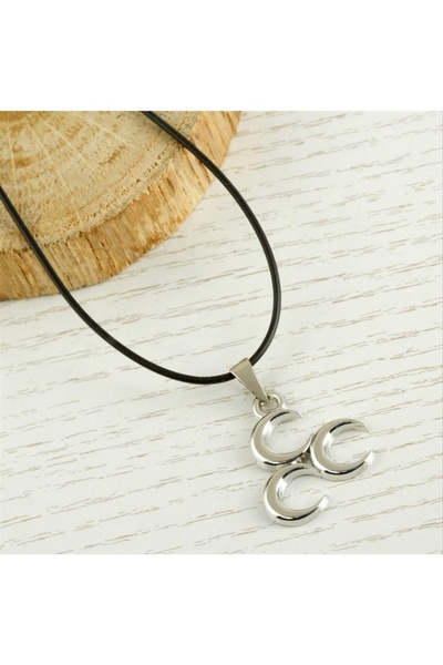 ZERO LAND Nrzsnt 3 Hilal Metal Vinlex Leather Necklace - (211839) Silver Color